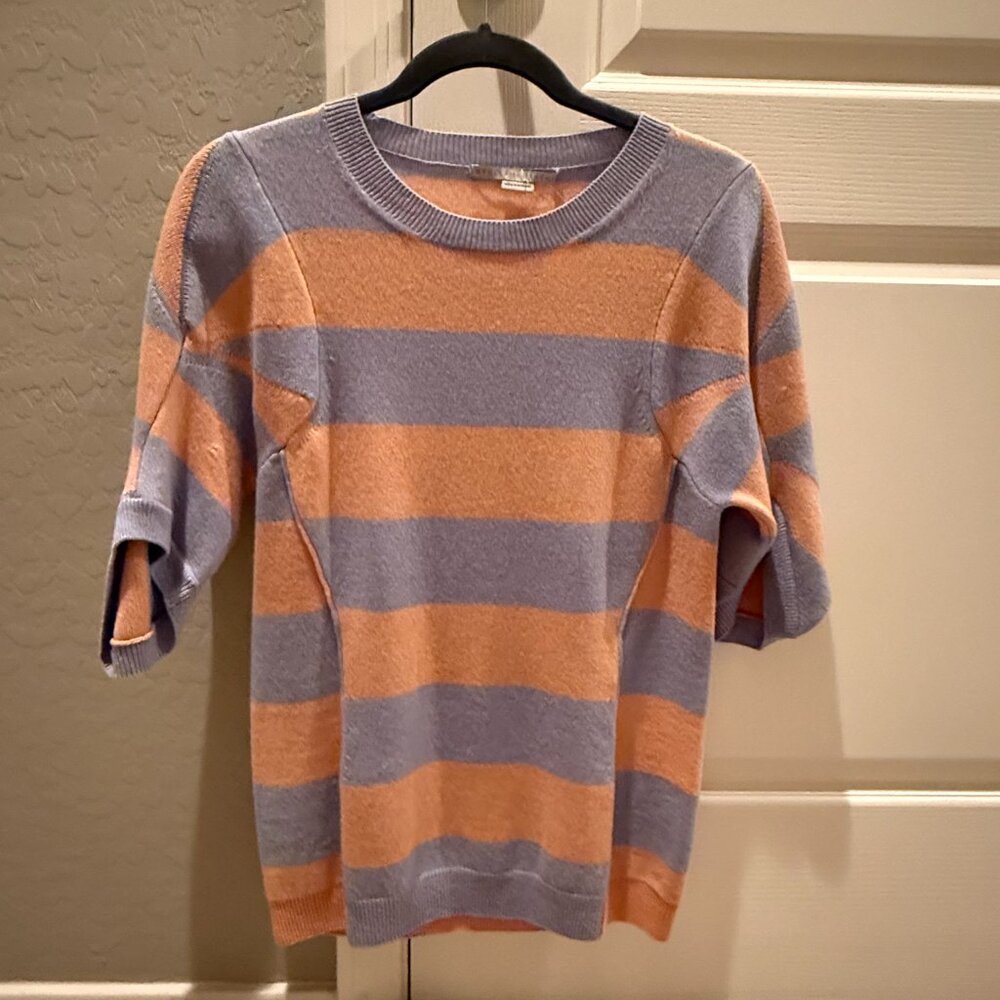 NWT Stella McCartney | Striped Puff Sleeve Cashmere Sweater | Blue/Peach | EU44